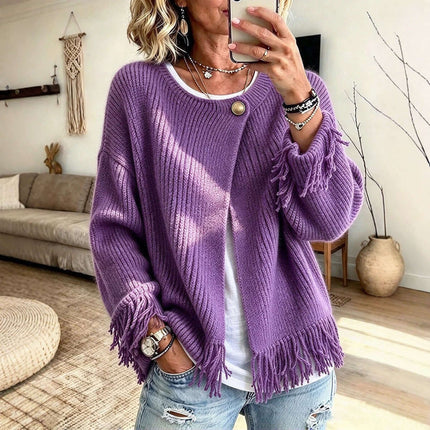 Womens Autumn Winter Knitted Round Neck Sweater Round Neckline