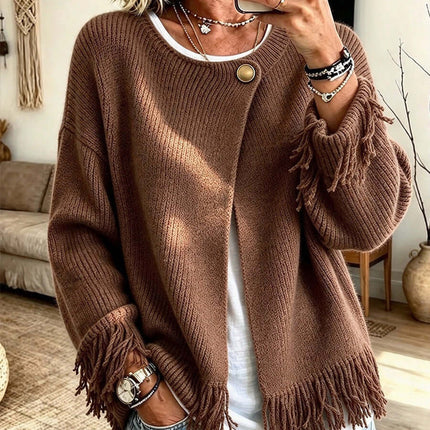 Womens Autumn Winter Knitted Round Neck Sweater Textured Knit Style
