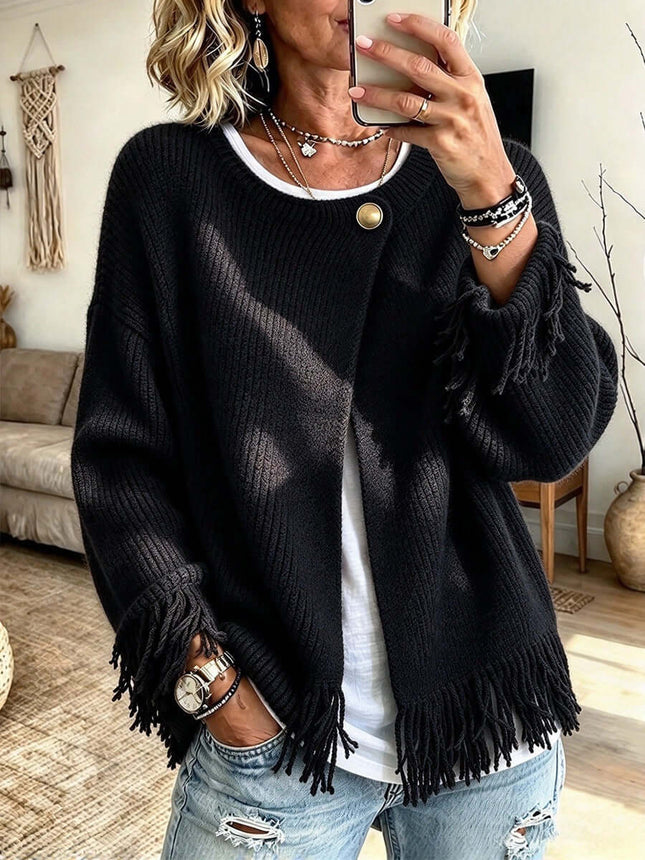 Womens Autumn Winter Knitted Round Neck Sweater Classic Round Neck