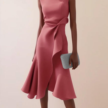 Womens Bow Knot Sleeveless Summer Maxi Dress in pink with elegant design and flowing skirt