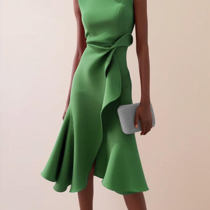 Womens Bow Knot Sleeveless Summer Maxi Dress in vibrant green color.
