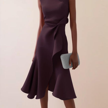 Womens Bow Knot Sleeveless Summer Maxi Dress in elegant purple fabric with a stylish silhouette.
