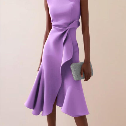 Womens Bow Knot Sleeveless Summer Maxi Dress in purple with flared hem and stylish bow detail.