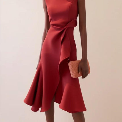 Womens Bow Knot Sleeveless Summer Maxi Dress in red with a stylish knot detail and flared hem.