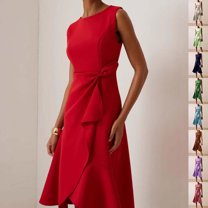 Womens Bow Knot Sleeveless Summer Maxi Dress in red color, showcasing a stylish design and elegant fit.