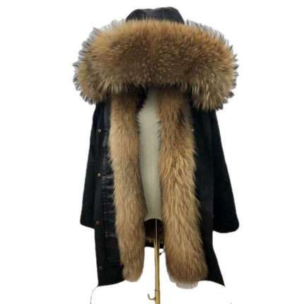 Womens Cashmere Coat With Detachable Liner featuring a luxurious fur hood and trim, perfect for stylish layering in cold weather.