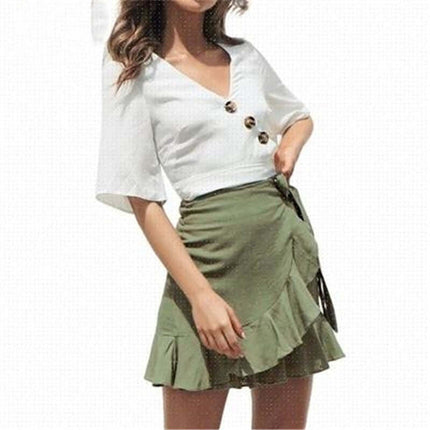Women's Casual High Waisted Bubble Linen Skirt official size chart showing waist and hip dimensions