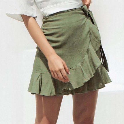 Women's Casual High Waisted Bubble Linen Skirt high-waisted silhouette showcasing flattering defined drape