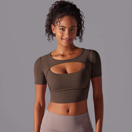 Womens Double Layer Mesh Hollow Short Sleeve Top Short Sleeve Style
