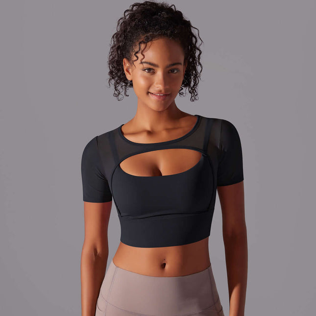Womens Double Layer Mesh Hollow Short Sleeve Top Women's Fashion Top