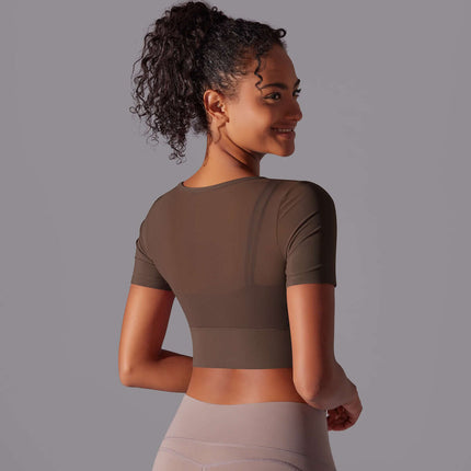 Womens Double Layer Mesh Hollow Short Sleeve Top Layered Mesh Design