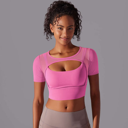 Womens Double Layer Mesh Hollow Short Sleeve Top Casual Women's Clothing