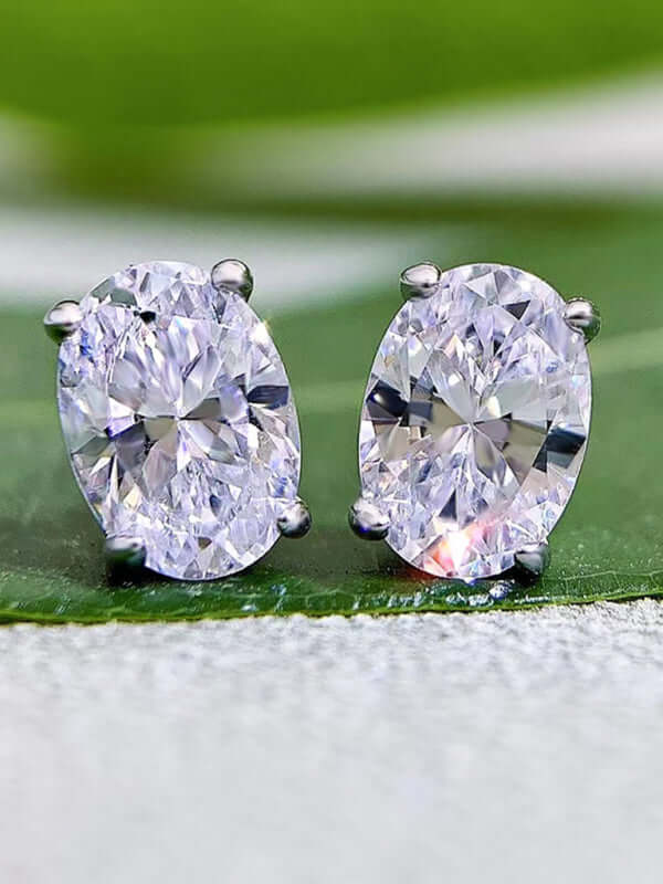 Womens Elegant Zircon Silver Stud Earrings closeup view