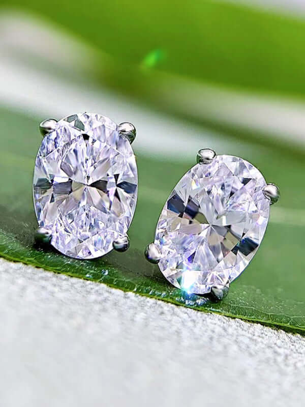 Womens Elegant Zircon Silver Stud Earrings side angle