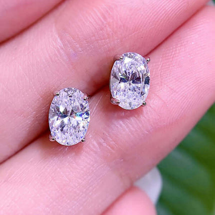 Womens Elegant Zircon Silver Stud Earrings pair display
