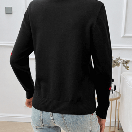 Women’s Casual Embroidered Heart Long Sleeve Knitted Sweater side angle