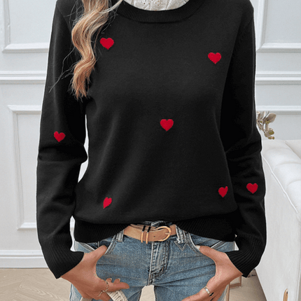 Women’s Casual Embroidered Heart Long Sleeve Knitted Sweater warm knit