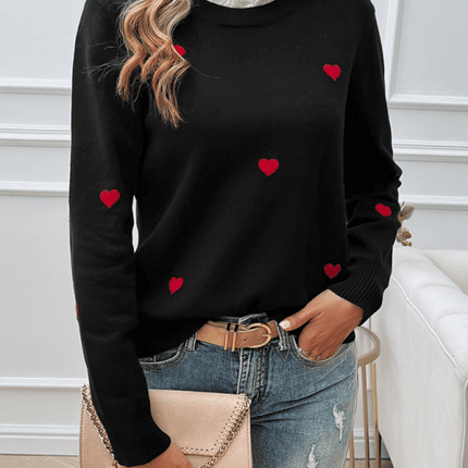 Women’s Casual Embroidered Heart Long Sleeve Knitted Sweater lifestyle photo