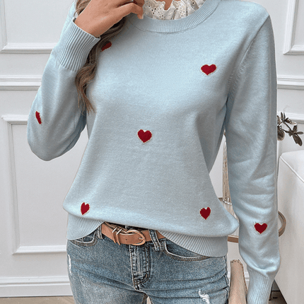 Women’s Casual Embroidered Heart Long Sleeve Knitted Sweater soft material