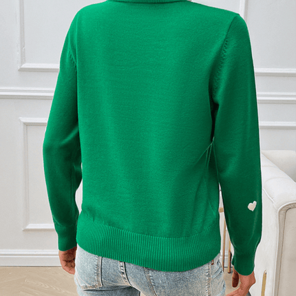 Women’s Casual Embroidered Heart Long Sleeve Knitted Sweater autumn style