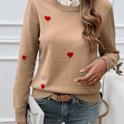 Women’s Casual Embroidered Heart Long Sleeve Knitted Sweater fabric texture