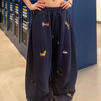 Womens Embroidered Slacks Loose Slimming Wide Leg Pants slimming fit.