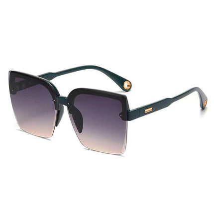 Women's Fashion Large Square Rimless Sunglasses Green frame gradient gray