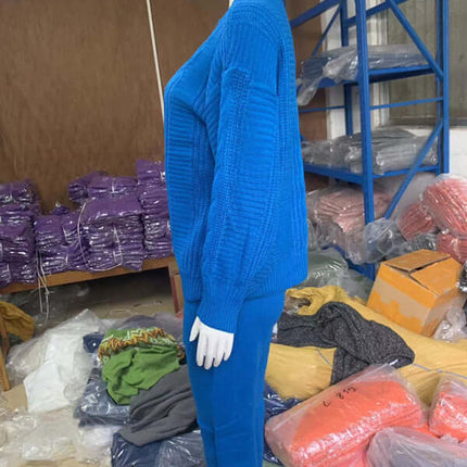 women's fashion v-neck sweater suit with cozy knitted pants knitted lounge suit