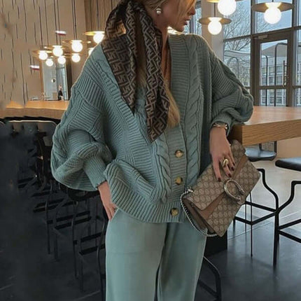 women's fashion v-neck sweater suit with cozy knitted pants daily wear