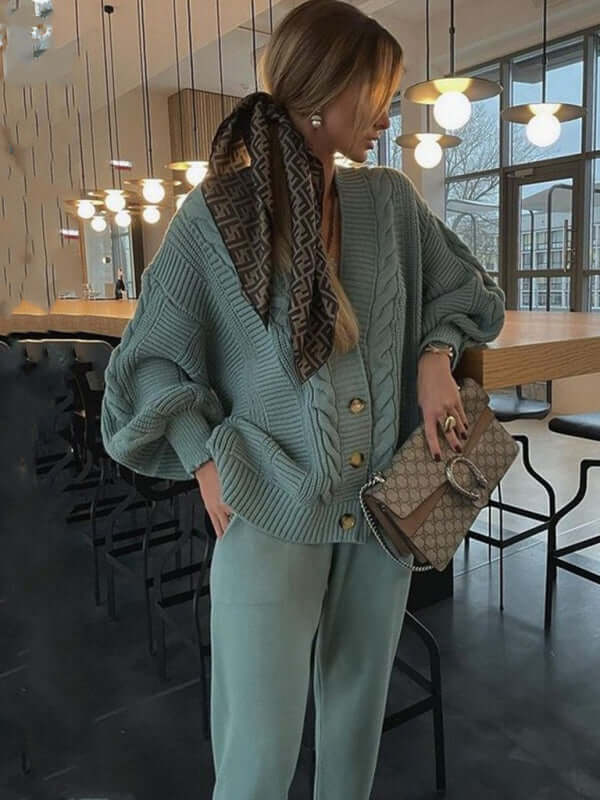 women's fashion v-neck sweater suit with cozy knitted pants daily wear