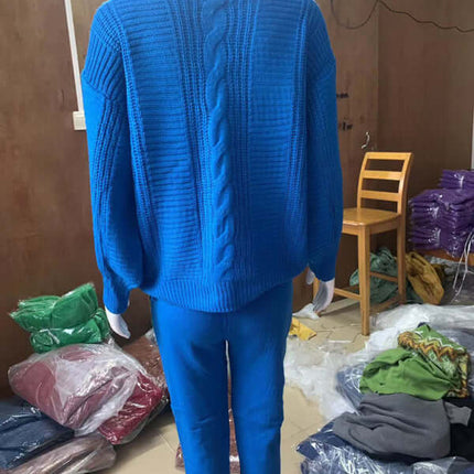 women's fashion v-neck sweater suit with cozy knitted pants chic women's wear