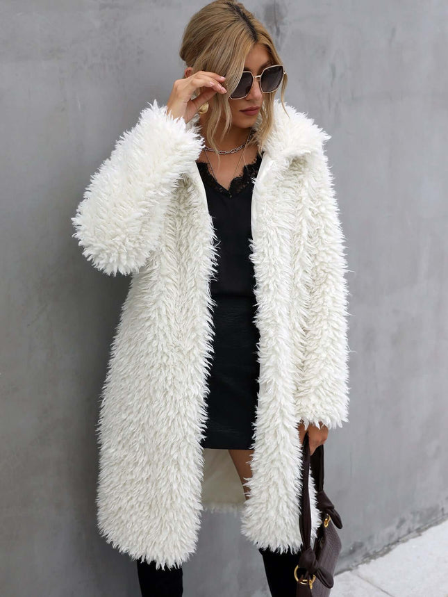 Womens Faux Fur Plush Lapel Warm Long Coat Plush Texture
