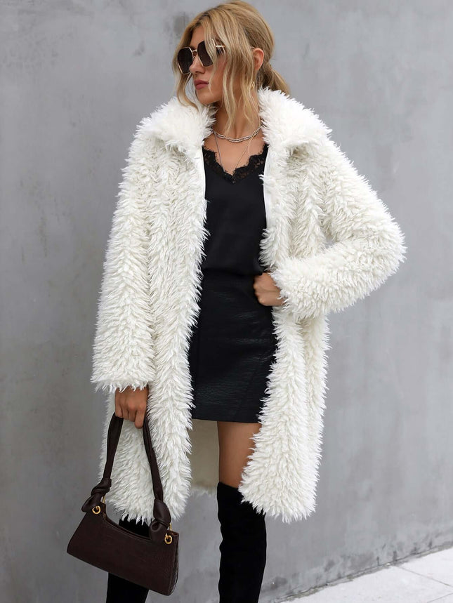 Womens Faux Fur Plush Lapel Warm Long Coat Women's Winter Outerwear