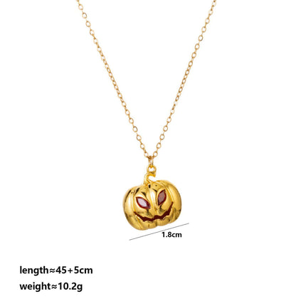 Womens Gold Pumpkin Diamond Halloween Necklace featuring a golden pumpkin charm.