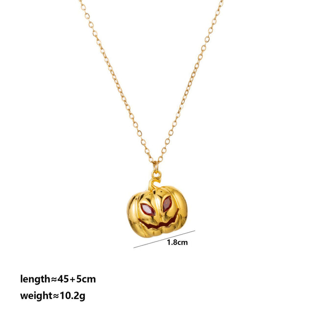 Womens Gold Pumpkin Diamond Halloween Necklace featuring a golden pumpkin charm.