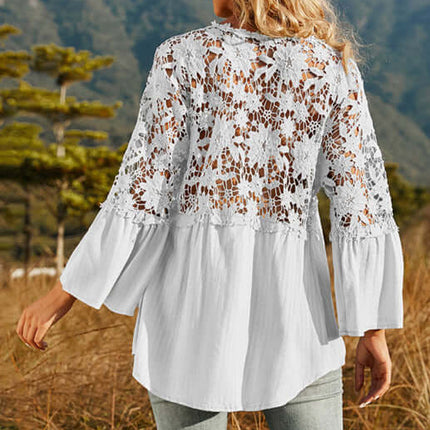 Women’s Lace Crochet Deep V-Neck Blouse Elegant Stylish Fit lace neckline