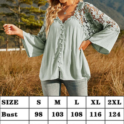 Women’s Lace Crochet Deep V-Neck Blouse Elegant Stylish Fit back view