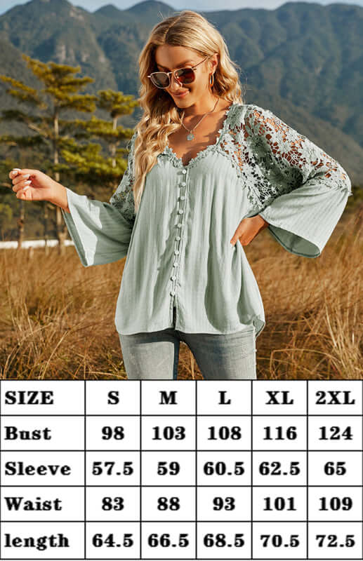 Women’s Lace Crochet Deep V-Neck Blouse Elegant Stylish Fit back view
