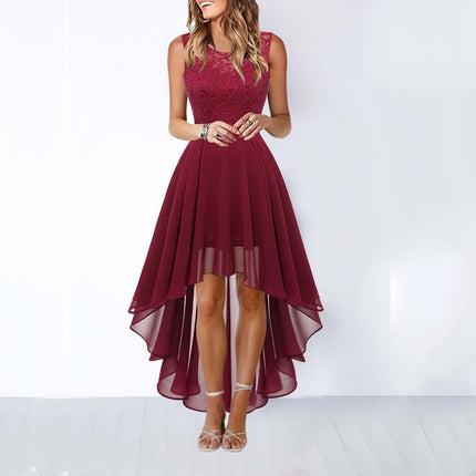 Womens Lace Patchwork Chiffon High Low Swing Dress Stylish Chiffon Design