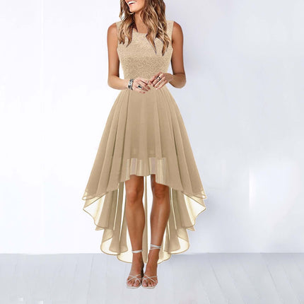 Womens Lace Patchwork Chiffon High Low Swing Dress Flowy Summer Outfit