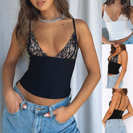 Women's Lace V-Neck Camisole Vest accurate measurement sizing table detailing bust and length metrics