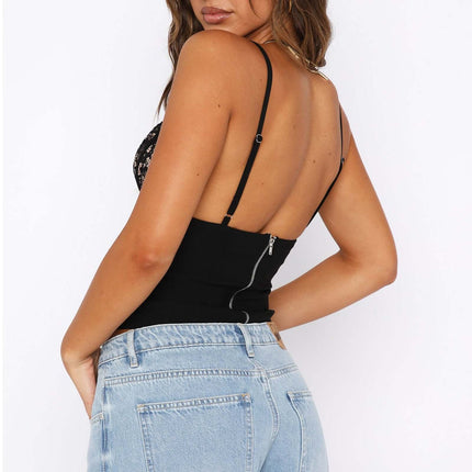 Women's Lace V-Neck Camisole Vest sleek minimalist black color styling apparel alternative