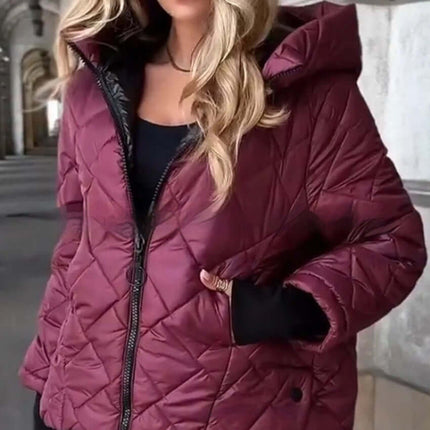 Womens Lightweight Hooded Warm Short Jacket pocket detail close up