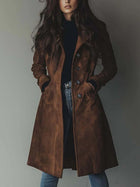 Women's Long Trench Coat Casual Loose Fit Outerwear in brown, featuring a stylish design and comfortable fit.