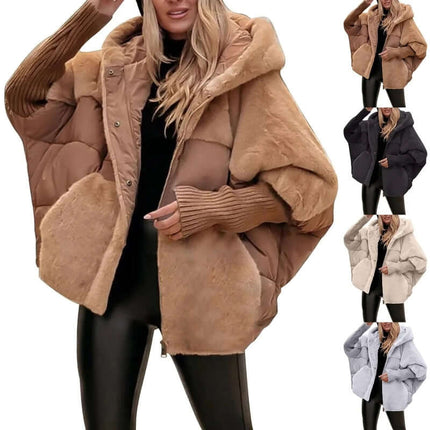 Womens Loose Cotton Coat Faux Fur Patchwork Winter Jacket in various colors, stylish and cozy for cold weather wear.