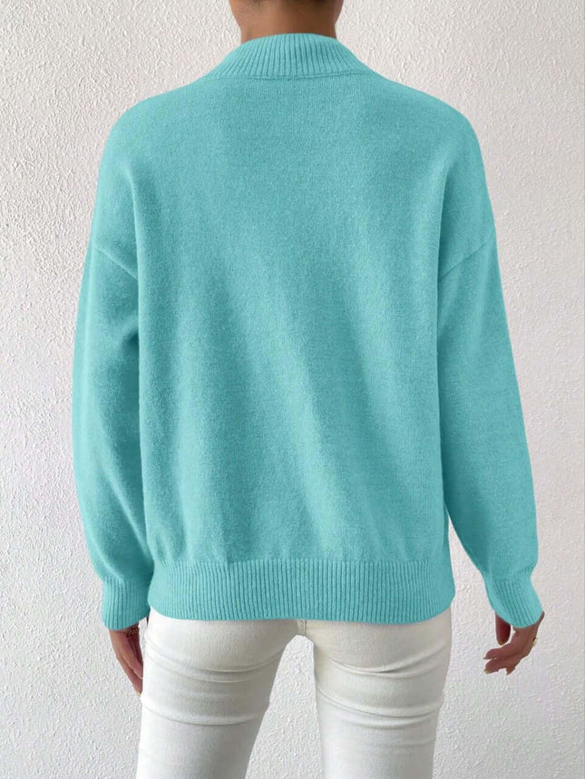 Womens Mid High Neck Sweater cashmere fabric texture.