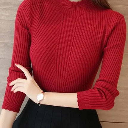 Womens Mock Neck Ruffle Knit Sweater 2026 front view