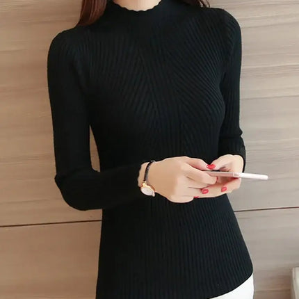 Womens Mock Neck Ruffle Knit Sweater 2026 mock neck design