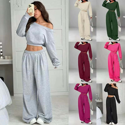 Womens One Shoulder Sweatshirt And Sweatpants 2 Piece Set Stylish Casual Outfit