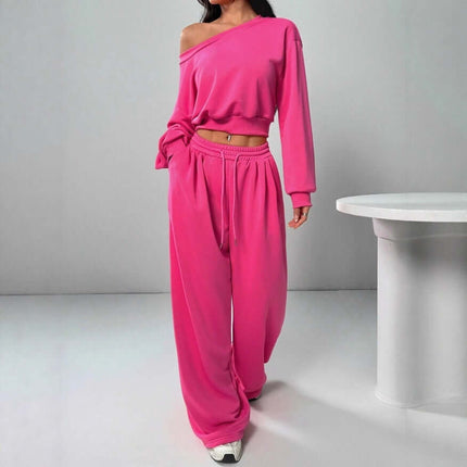 Womens One Shoulder Sweatshirt And Sweatpants 2 Piece Set Comfortable Everyday Wear